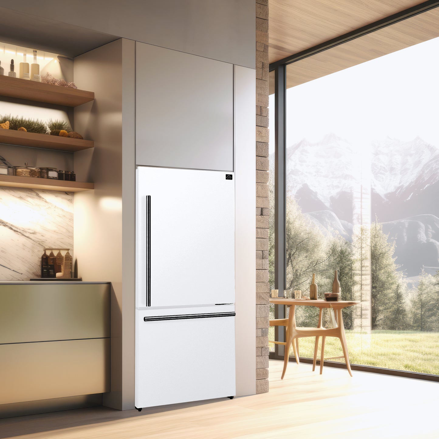 FORNO Premium 2-Piece Kitchen Bundle - Leonardo Espresso 30" White Range, 31" White Bottom Freezer Refrigerator - FBDL-003-03CA
