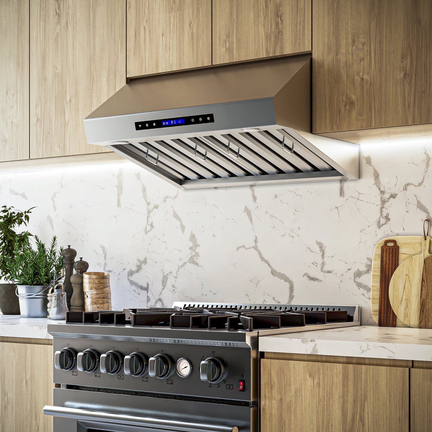 Forno Palazzo 30-Inch Wall Mounted Range Hood, Stainless Steel, Heavy Duty Baffle Filters, Remote Control