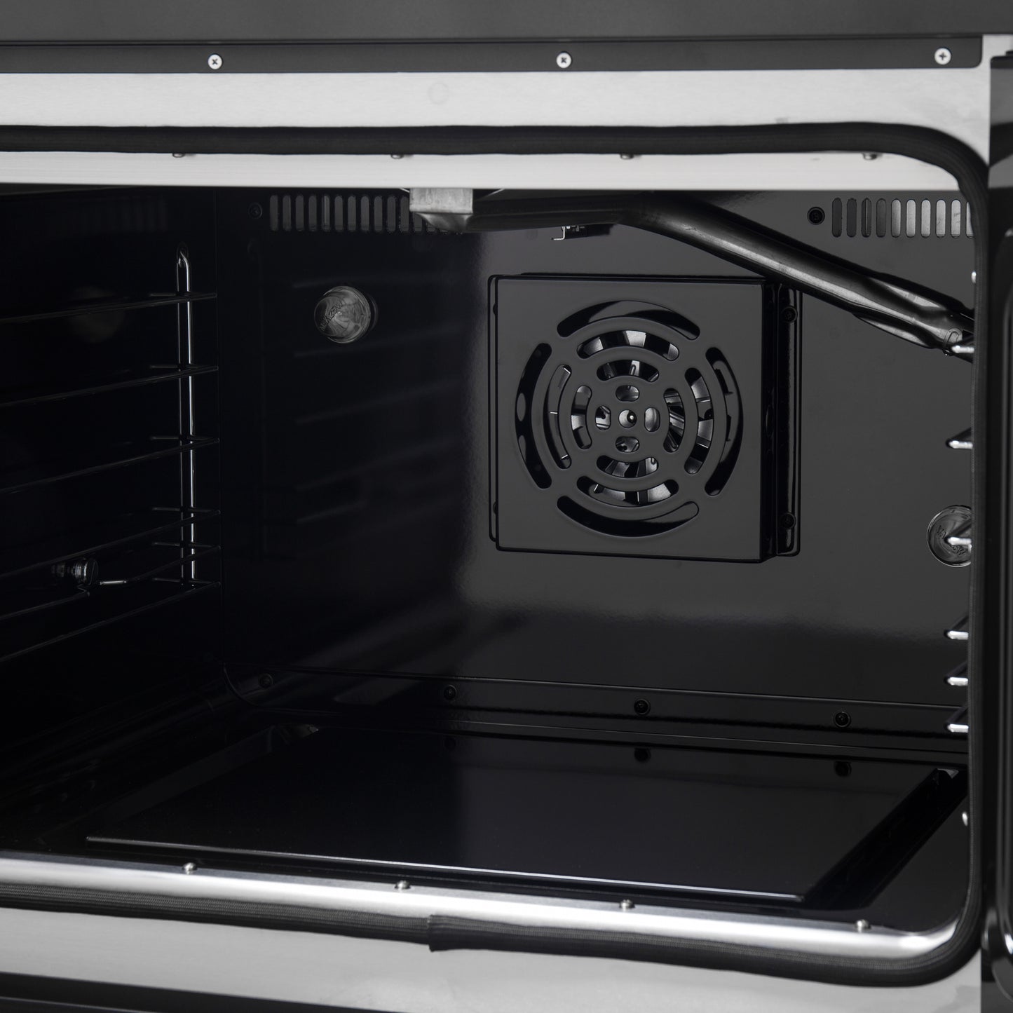 Forno Galiano 30-inch French Door Gas Range Black and Antique Brass Design, 5 Sealed Burners 68,000 BTU, 4.32 cu.ft. Convection Oven