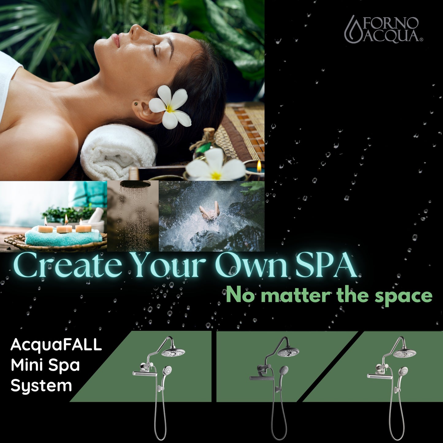 Forno Acqua AcquaFALL Mini 8 Inch Shower Head, Polished Stainless Steel Finish, Overhead Rainfall Shower, Handheld Shower Head, Body Jets, 2.5 GPM Flow Rate