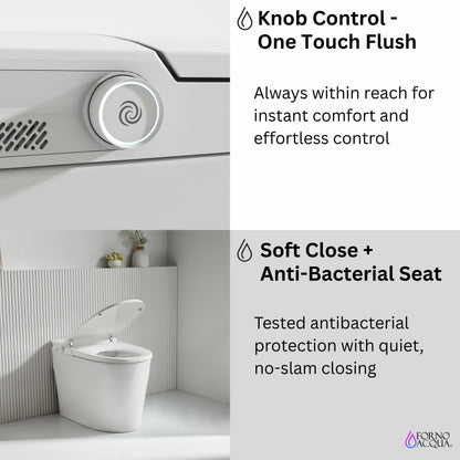 FORNO ACQUA Luxurious Smart Toilet. Includes Auto Flush, Powerful Flush, sleek tankless design Ideal for Powder Rooms.