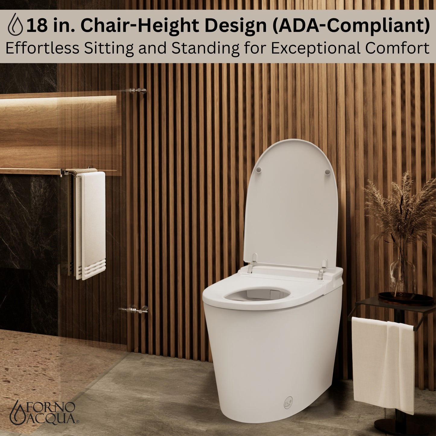 FORNO ACQUA Luxurious Smart Toilet. Includes Heated Seat, Auto Flush, Auto Lid, Powerful Flush, Ideal for Powder Rooms.