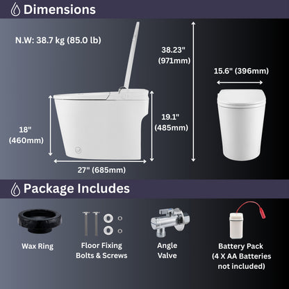 FORNO ACQUA Luxurious Smart Toilet. Includes Auto Flush, Powerful Flush, sleek tankless design Ideal for Powder Rooms.
