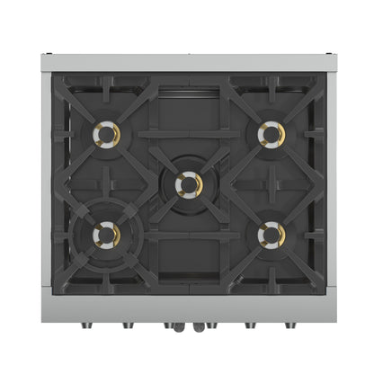 Forno Capriasca 30-Inch Freestanding French Door Gas Range, 4 Burners, Convection Oven, Energy Efficient