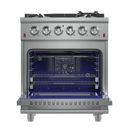 Forno Massimo 30-Inch Freestanding Gas Range, 5 Burners, True Convection Oven