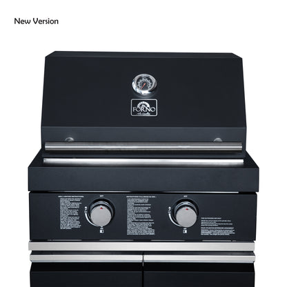 Forno All’Aperto 99,600 BTU Outdoor Kitchen, 5 Burners, Infrared Burners, Side Burner, Black Sintered Stone Countertops, Gas Pizza Oven, Sink Module, Bar & Beverage Center