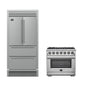 FORNO Premium 2-Piece Kitchen Bundle - Galiano 36" Stainless Steel Range, Forno Moena 36" French Door 19.2 cu. ft Stainless Steel Refrigerator, with Decorative Grill - 40" Wide - FBDL-019-03CAUS