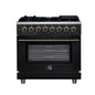 Forno Massimo 36 Inch Freestanding Dual Fuel Range in Black with Antique Brass Accessories, 6 Burners, 5.36 cu. ft. Convection Oven