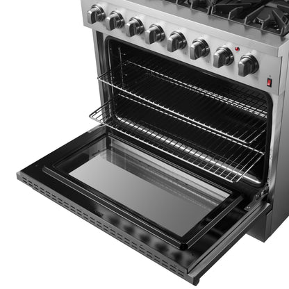 Forno Marco 36-Inch Dual Fuel Range, Stainless Steel, 6 Burners, 67,000 BTU, True Convection Oven, Energy Efficient