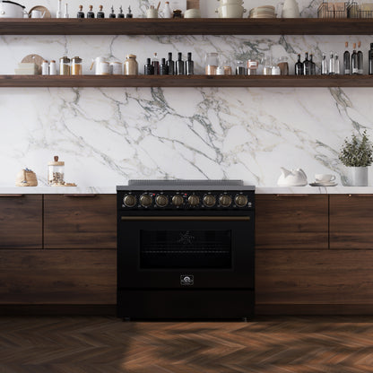 Forno Paolo 36 Inch Black Freestanding Electric Range, Stainless Steel, 5.44 cu.ft, True Convection Oven, Energy Efficient