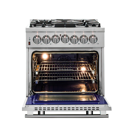 Forno Massimo 30-Inch Freestanding Dual Fuel Range, 4 Burners, Double Convection Ovens