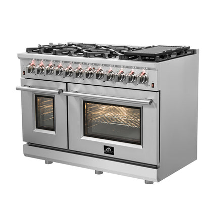 Forno Massimo 48-Inch Freestanding Dual Fuel Range, 8 Burners, Double Convection Ovens