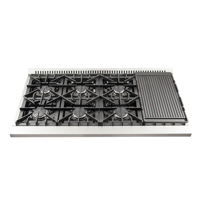 Forno Galiano 48-Inch Freestanding Gas Range, Stainless Steel, 8 Burners, 107,000 BTU, Griddle, Double Ovens, Energy Efficient