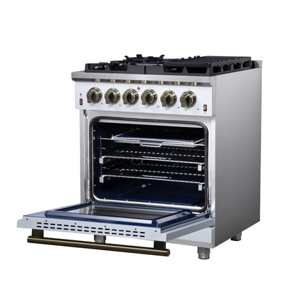 Forno Massimo 30-Inch White Freestanding Gas Range, 5 Burners, True Convection Oven