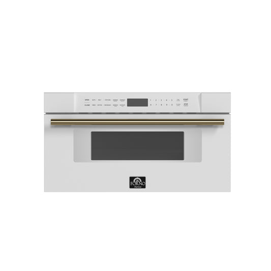 Forno Capoliveri Espresso 30-Inch Microwave Drawer, White, 1.2 cu.ft, 1500 Watts, Built-In, Touch Control LCD Display, Auto-Touch Open/Close, 11 Power Levels, Sensor Cooking