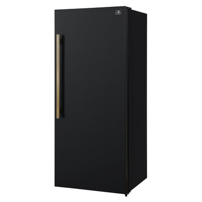 Forno Maderno 28-Inch Convertible Freezer/Refrigerator in Black with Antique Brass Handle, 13.6 cu.ft. Right Swing