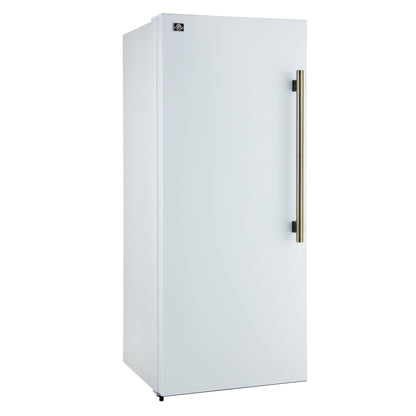 Forno Maderno 28-Inch Convertible Upright Freezer/Refrigerator in White with Antique Brass Handle, 13.6 cu.ft., Left Swing