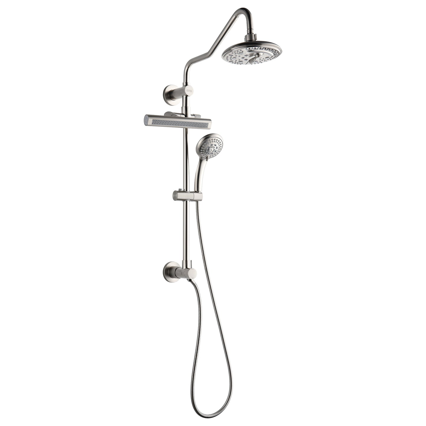 Forno Acqua AcquaFALL Shower, Brushed Nickel Finish, Overhead Rainfall Shower, 7 Way Diverter, Handheld Shower Head, Body Jets, 1.8 GPM Flow Rate