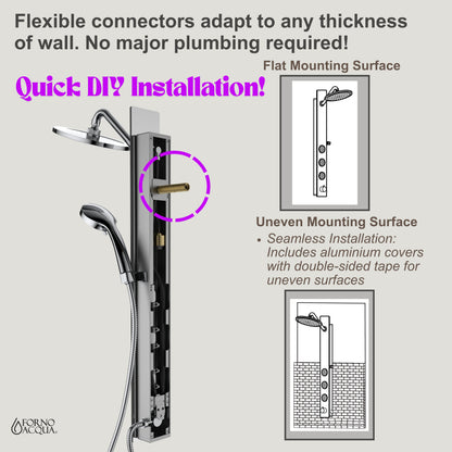 Forno Acqua AcquaSPA Shower Panel with SensoTEMP, Mirrored Stainless Steel Finish, Overhead Rainfall Shower, Handheld Shower Head, Body Jets, 1.8 GPM Flow Rate