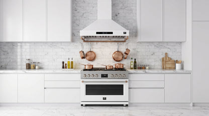 Forno Venezia 36 Inch Wall-Mounted Range Hood in White with Touch Controls and Baffle Filters
